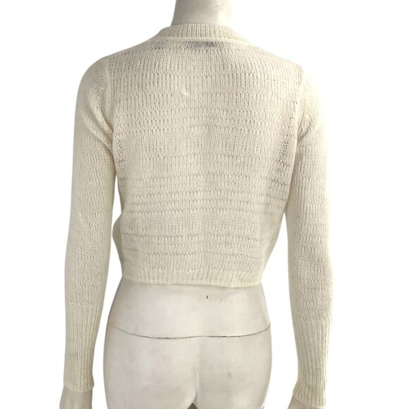 ALLSAINTS Cole Wool and Alpaca Cropped Cardigan Sweater XS Open Knit Chalk White - Picture 9 of 12